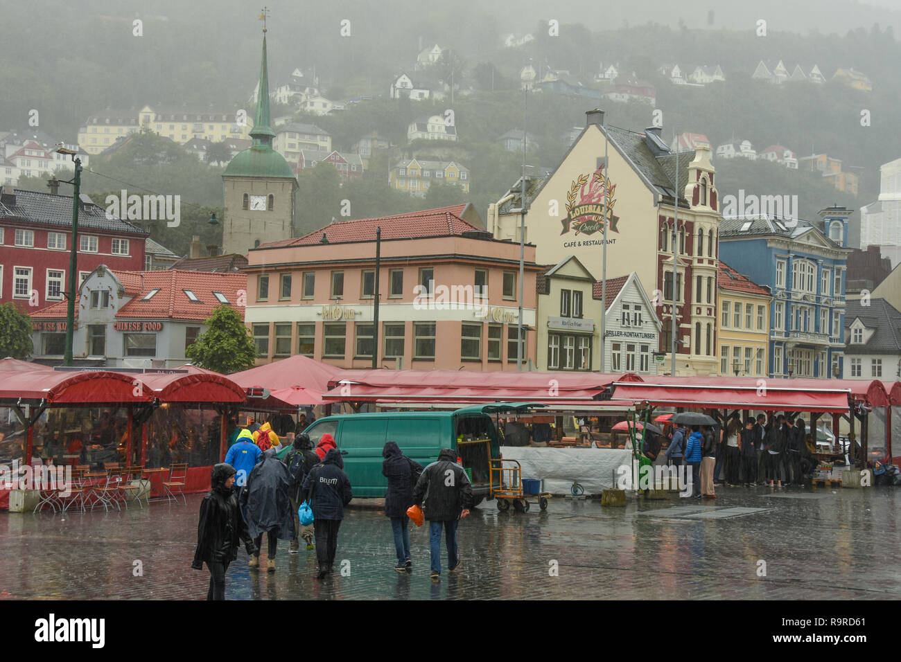 People in a rain storm, Bergen, Norway Stock Photo Alamy