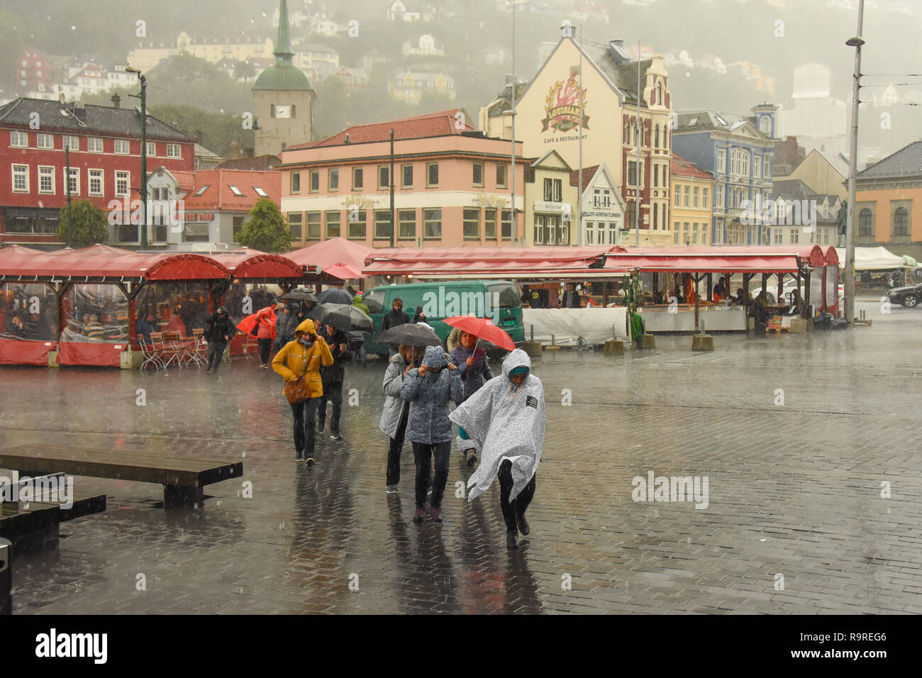 People in a rain storm ,Bergen, Norway Stock Photo Alamy