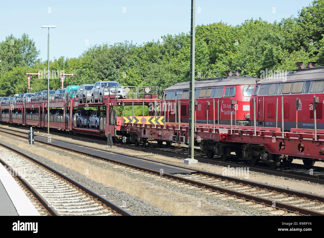 Arrival of an auto train from the island of Sylt in Niebüll station