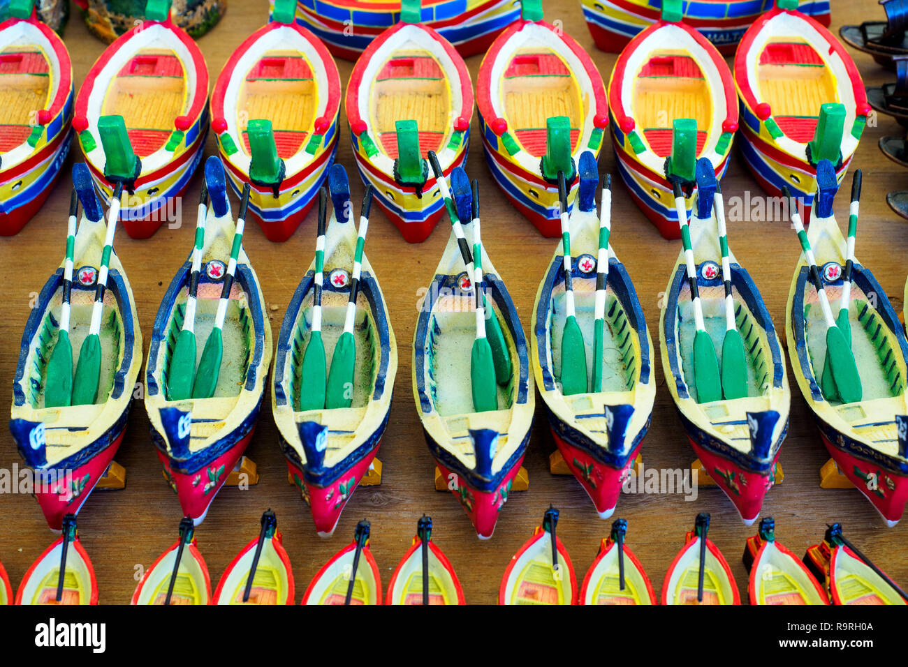 Souvenir of Luzzu traditional Maltese fishing boat Marsaxlokk, Malta