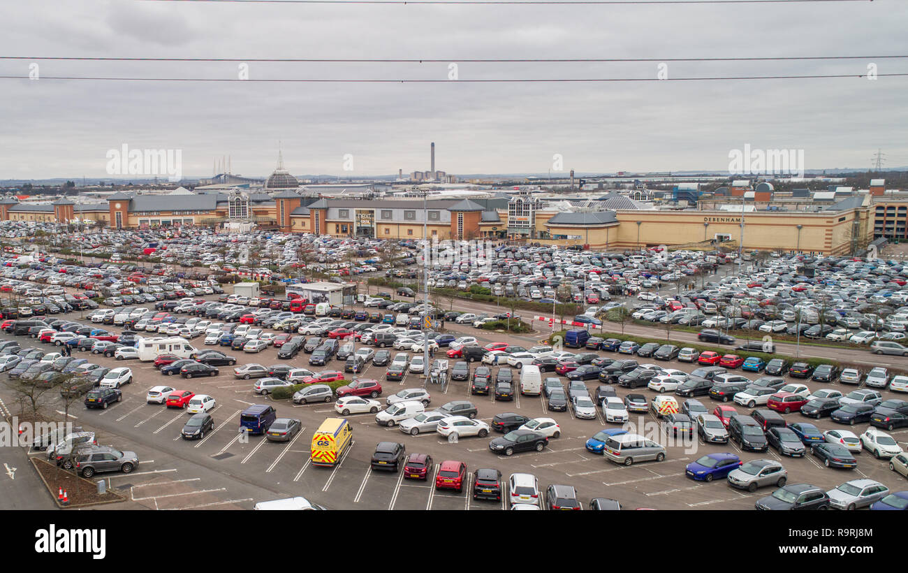 The full car parks in Lakeside Shopping Centre in Thurrock, Essex,on