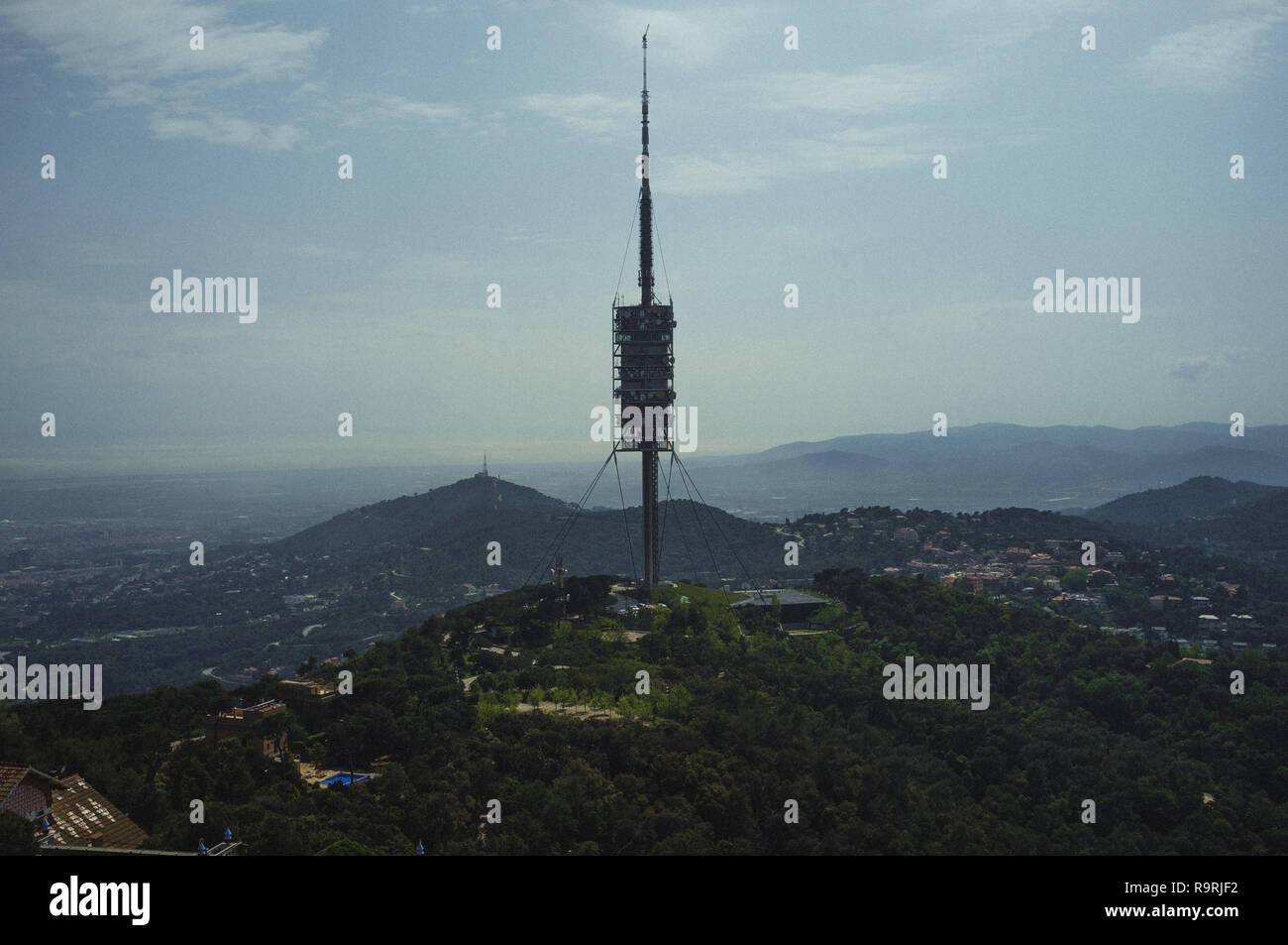 Torre de collserola tv tower from Tibidabo mountain, Barcelona, Spain Stock Photo