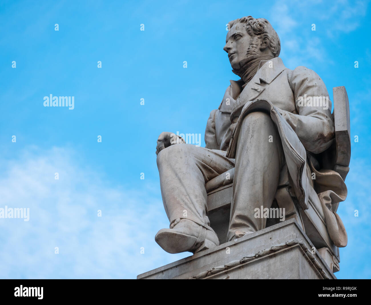 A particular view of the statue of Vincenzo Bellini, a famous Italian composer and one of the most famous nineteenth-century Operists. Horizontal view Stock Photo