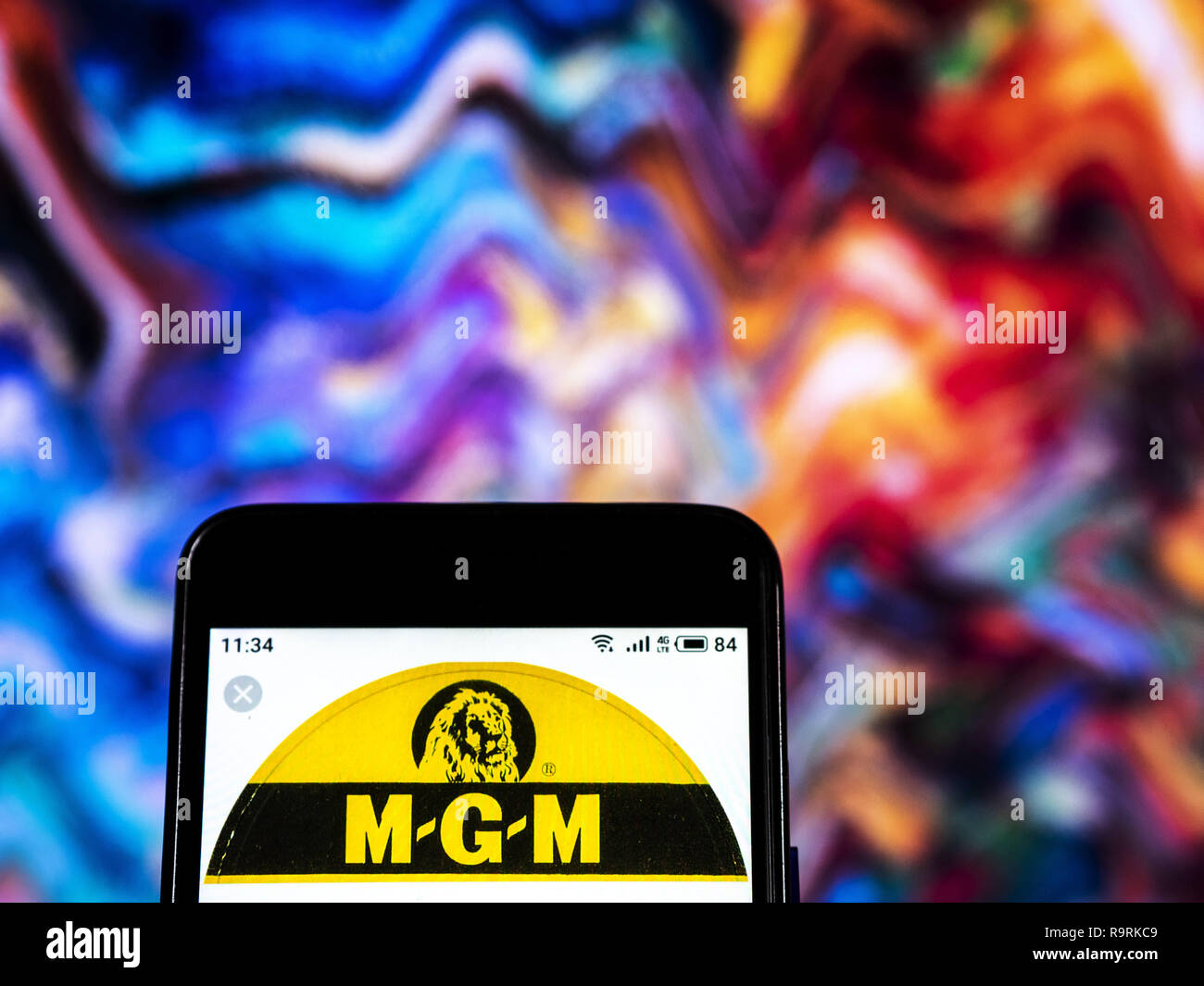 December 25, 2018 - Kiev, Ukraine - K  MGM Records label logo seen displayed on a smart phone. (Credit Image: © Igor Golovniov/SOPA Images via ZUMA Wire) Stock Photo