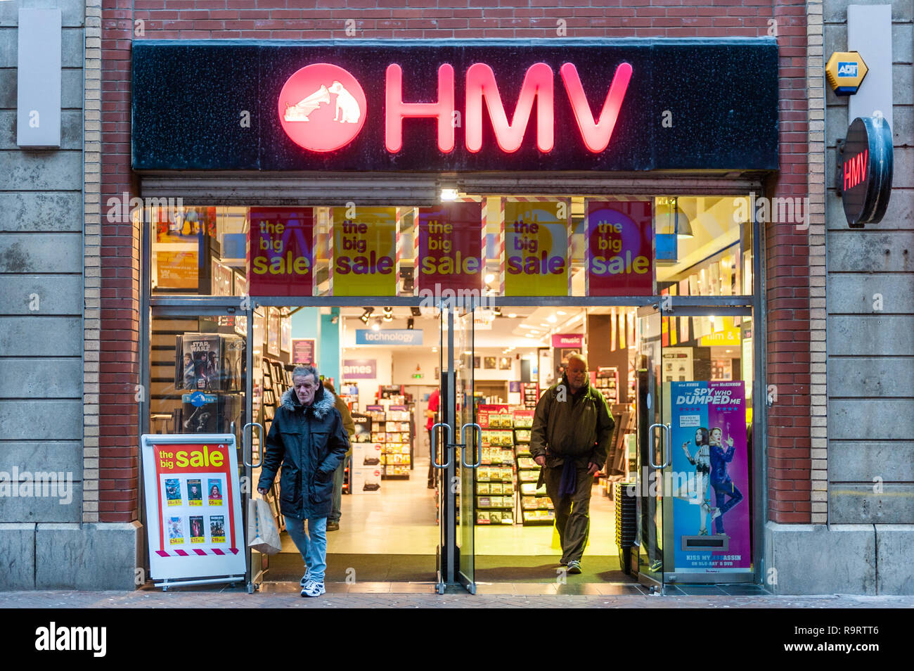 Blackpool, UK. 28th Dec, 2018. Shoppers leave HMV, Blackpool, as the national chain is facing administration this week, putting 2,200 jobs at risk. The chain, which operates 130 stores, has fallen victim of online streaming services. Credit: AG News/Alamy Live News Stock Photo