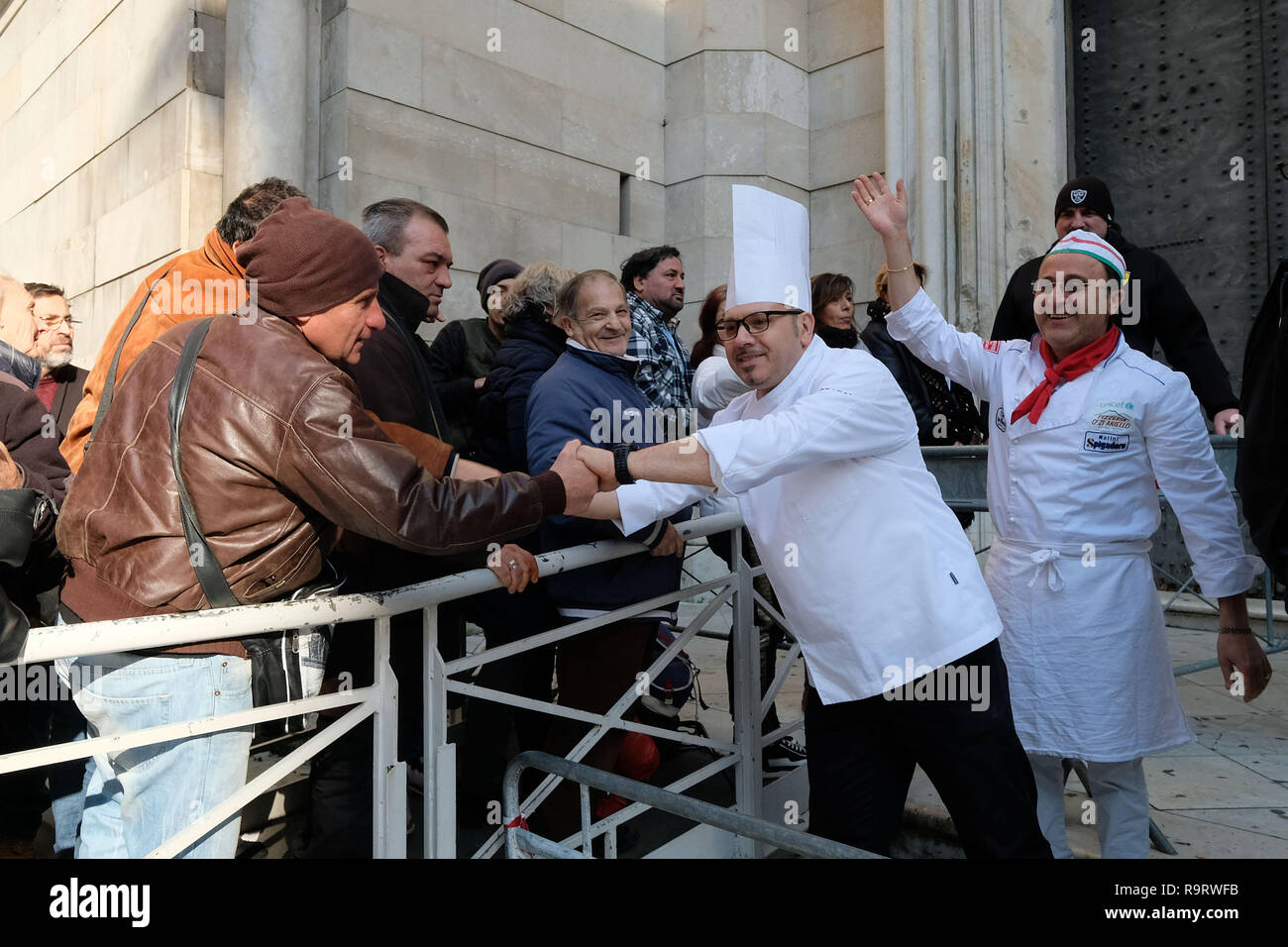 In the Cathedral of Naples, a moment of Christmas lunch for the poor served by the Cardinal of Naples Crescenzio Sepe and by the students of the Torre Annunziata hotel institute. 12/28/2018, Naples, Italy Stock Photo