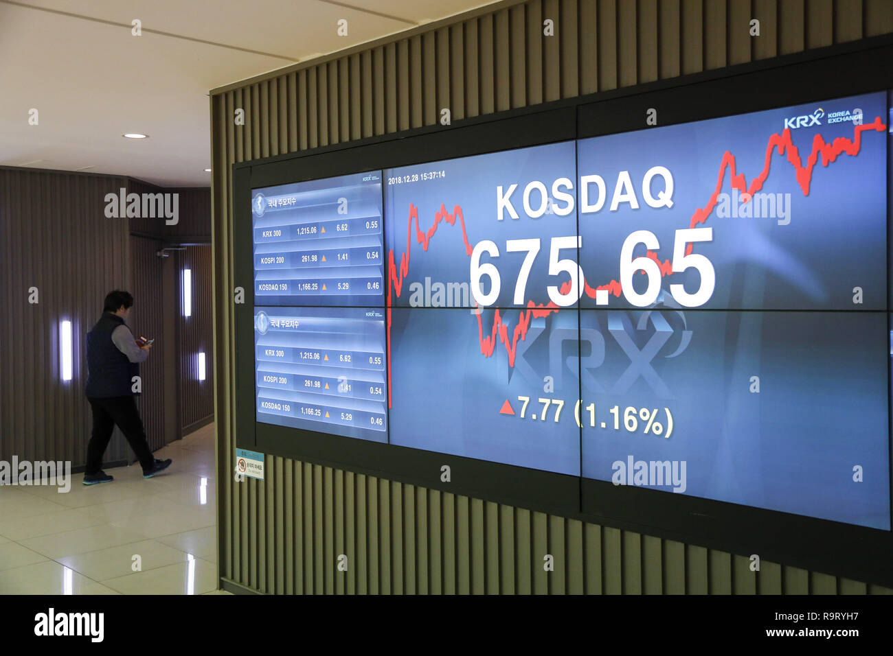 December 28, 2018 - Seoul, South Korea- A View of Stock index close rate at the Korea Exchange in Seoul, South Korea, Friday. Most Asian stock markets gained while Japan edged down following Wall Street's rally at the end of a turbulent week. Credit: Ryu Seung-Il/ZUMA Wire/Alamy Live News Stock Photo