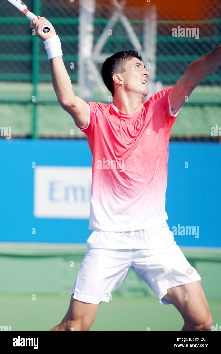 Pune, India. 29th December 2018. Sebastian Ofner of Austria in action in  the first round of qualifying singles competition at Tata Open Maharashtra  ATP Tennis tournament in Pune, India. Credit: Karunesh Johri/Alamy
