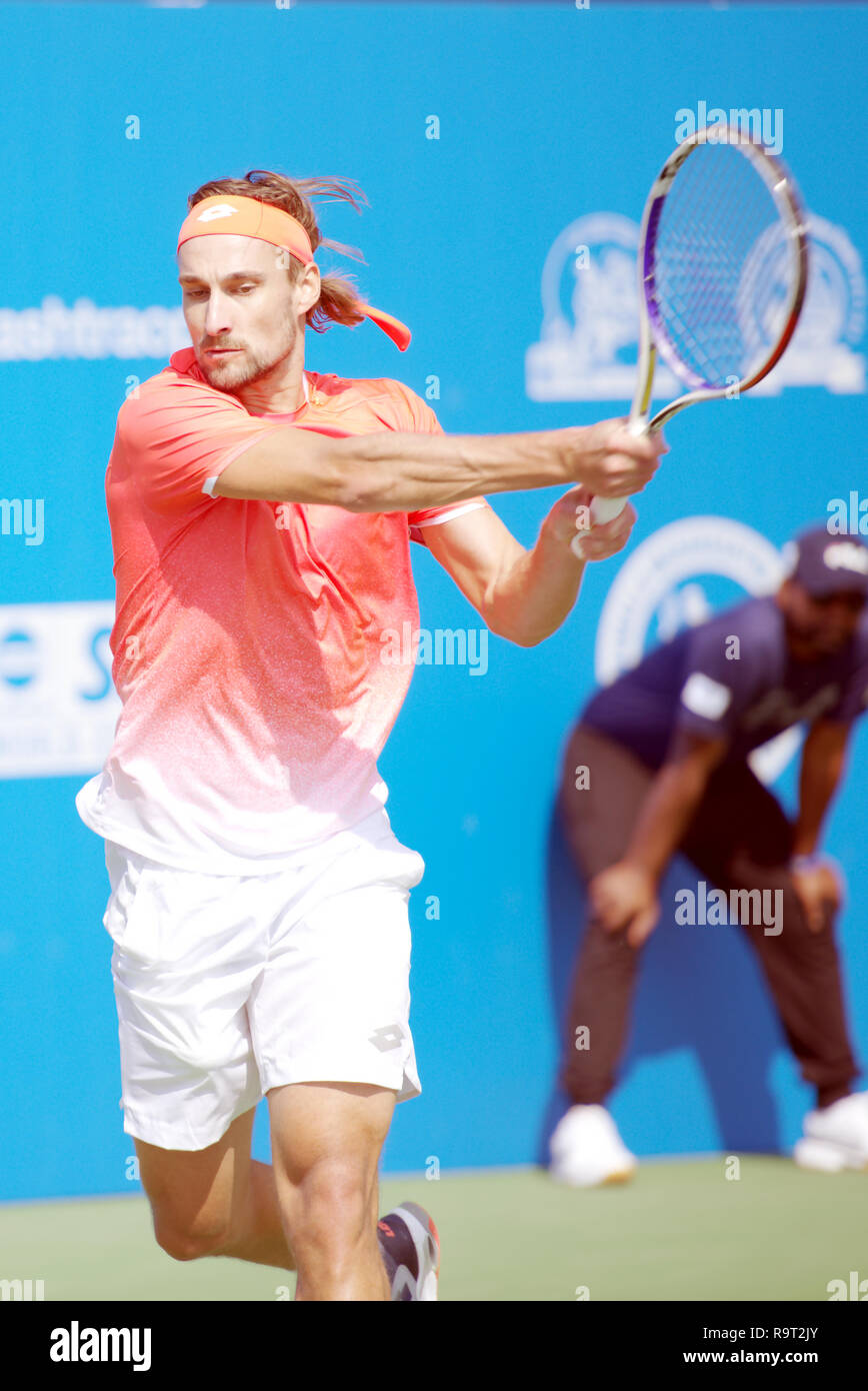 Pune, India. 29th December 2018. Ruben Bemelmans of Belgium in action in the first round of qualifying singles competition at Tata Open Maharashtra ATP Tennis tournament in Pune, India. Credit: Karunesh Johri/Alamy Live News Stock Photo