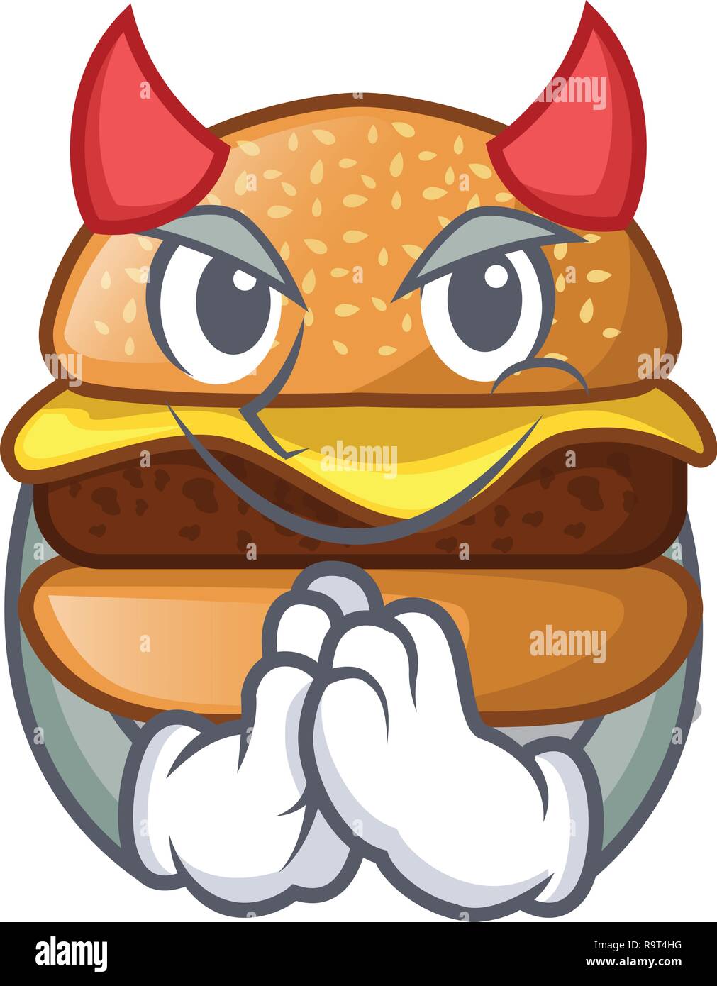 Devil cheese burger located on plate cartoon Stock Vector