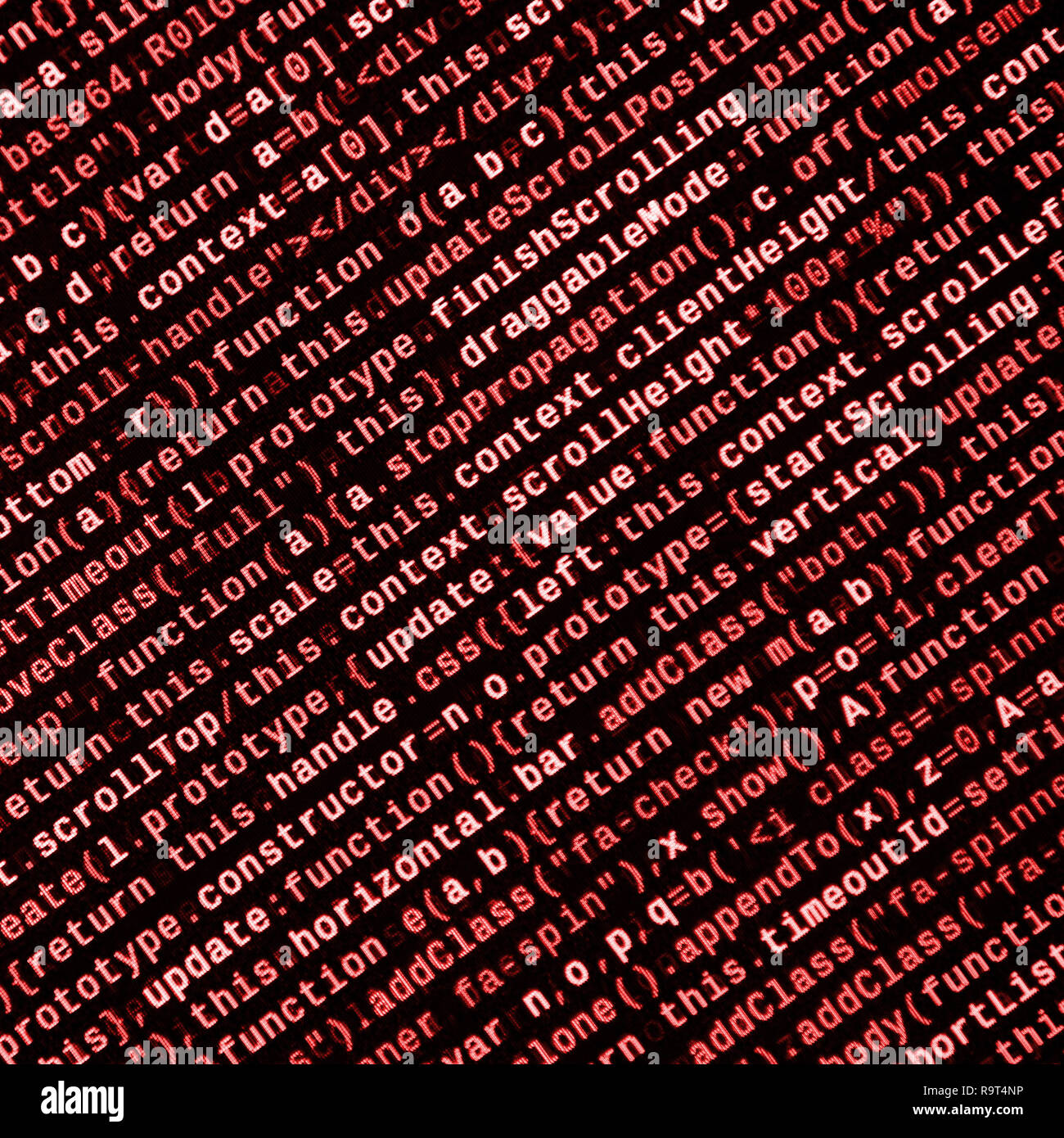 Writing programming code on laptop. Digital binary data on computer ...