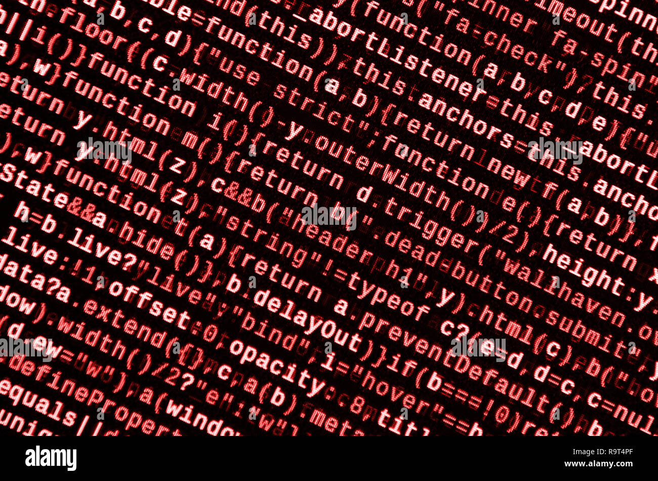 Writing programming code on laptop. Digital binary data on computer ...