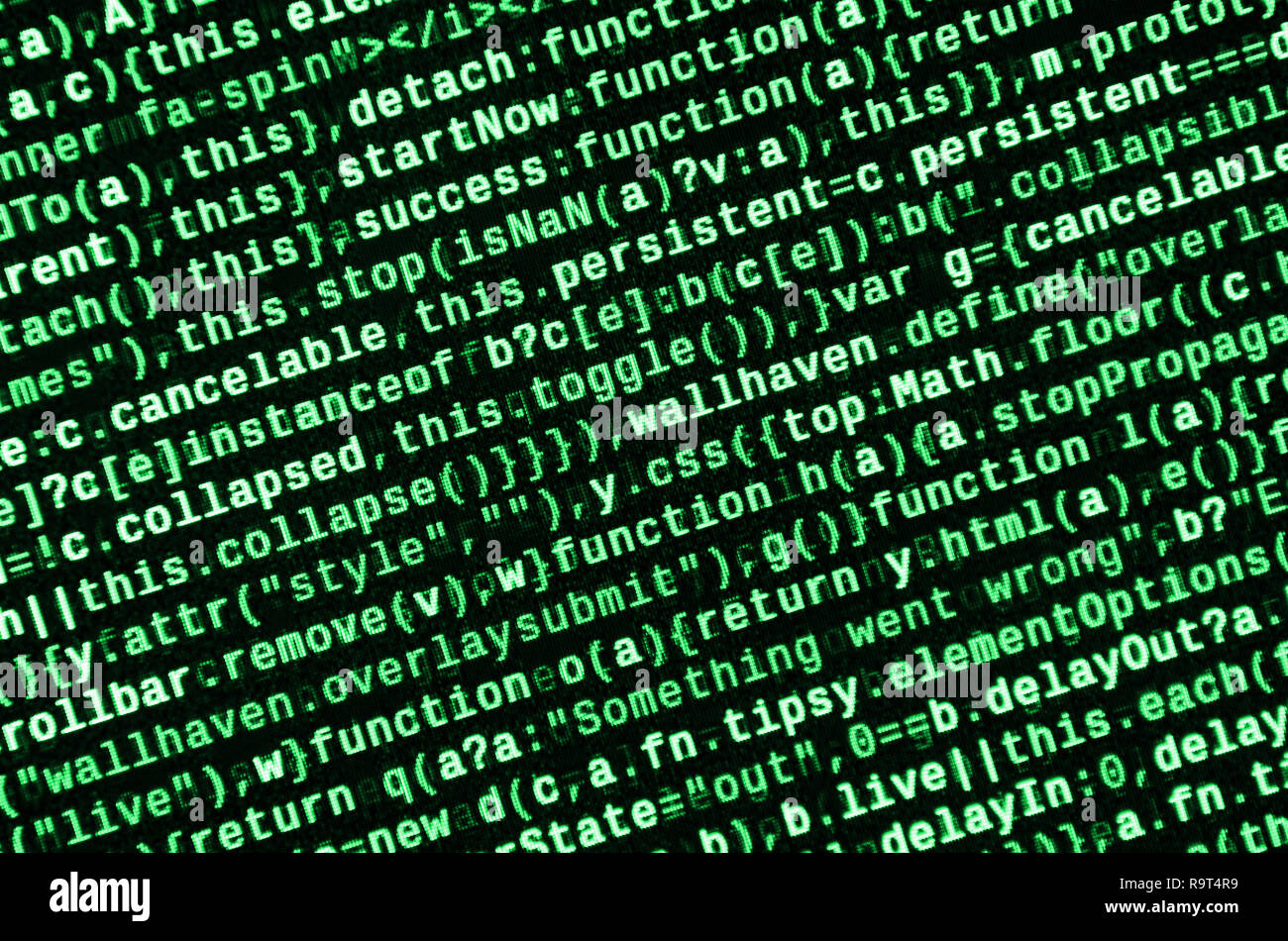 Javascript functions, variables, objects. Monitor closeup of function source code. IT specialist workplace. Big data and Internet of things trend. HTM Stock Photo