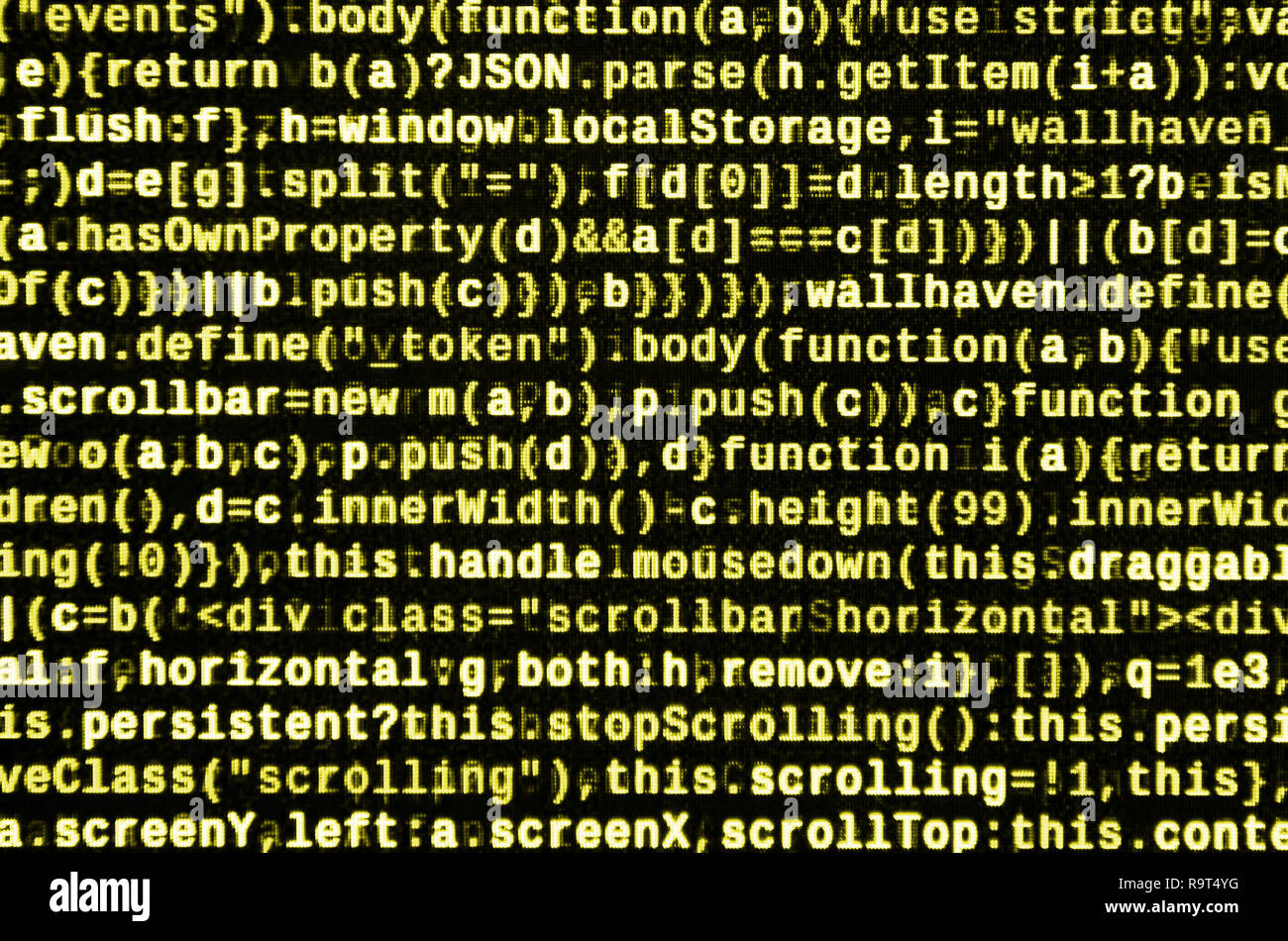 JavaScript code in text editor. Coding cyberspace concept. Screen of ...