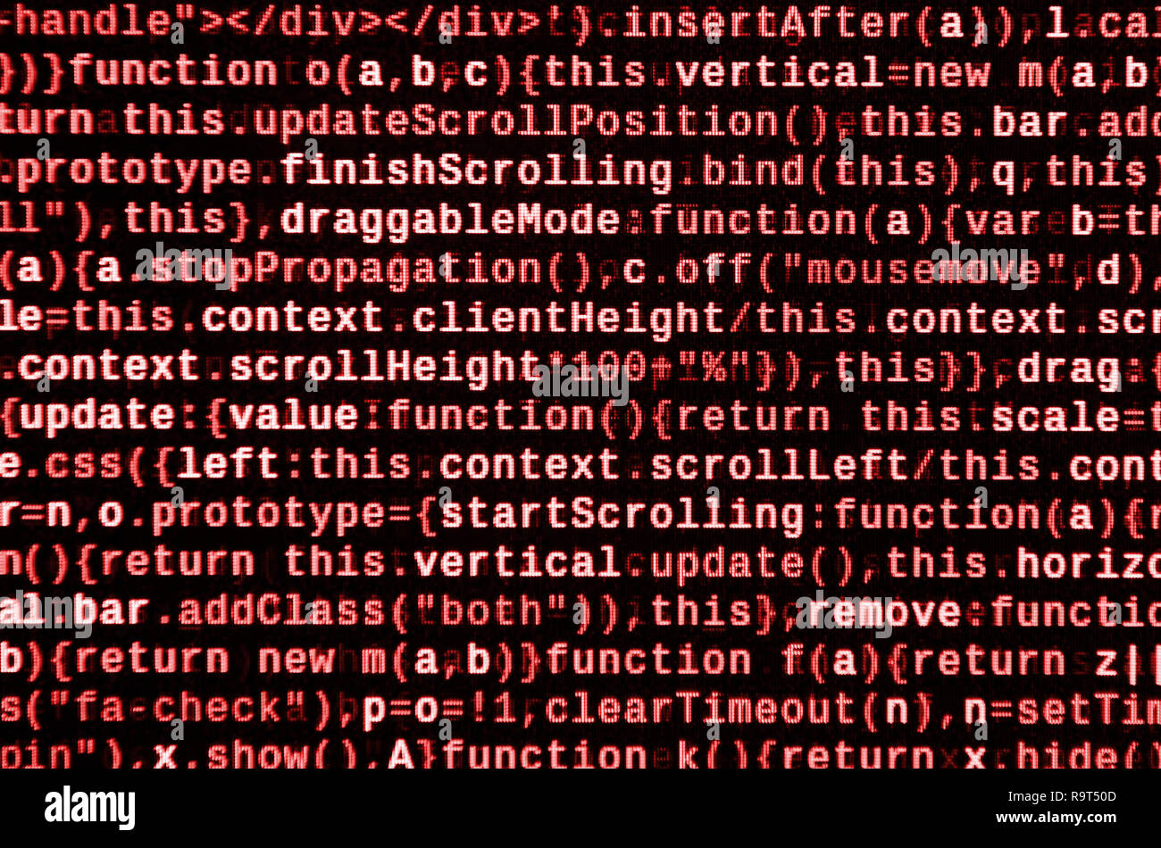 Writing programming code on laptop. Digital binary data on computer ...