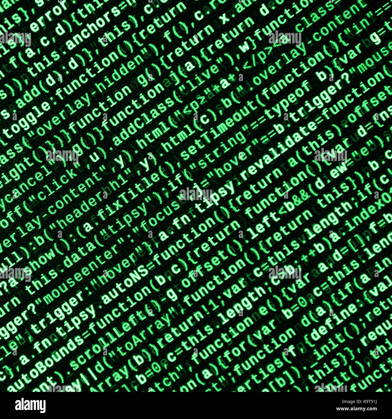 Javascript functions, variables, objects. Monitor closeup of function source code. IT specialist workplace. Big data and Internet of things trend. HTM Stock Photo