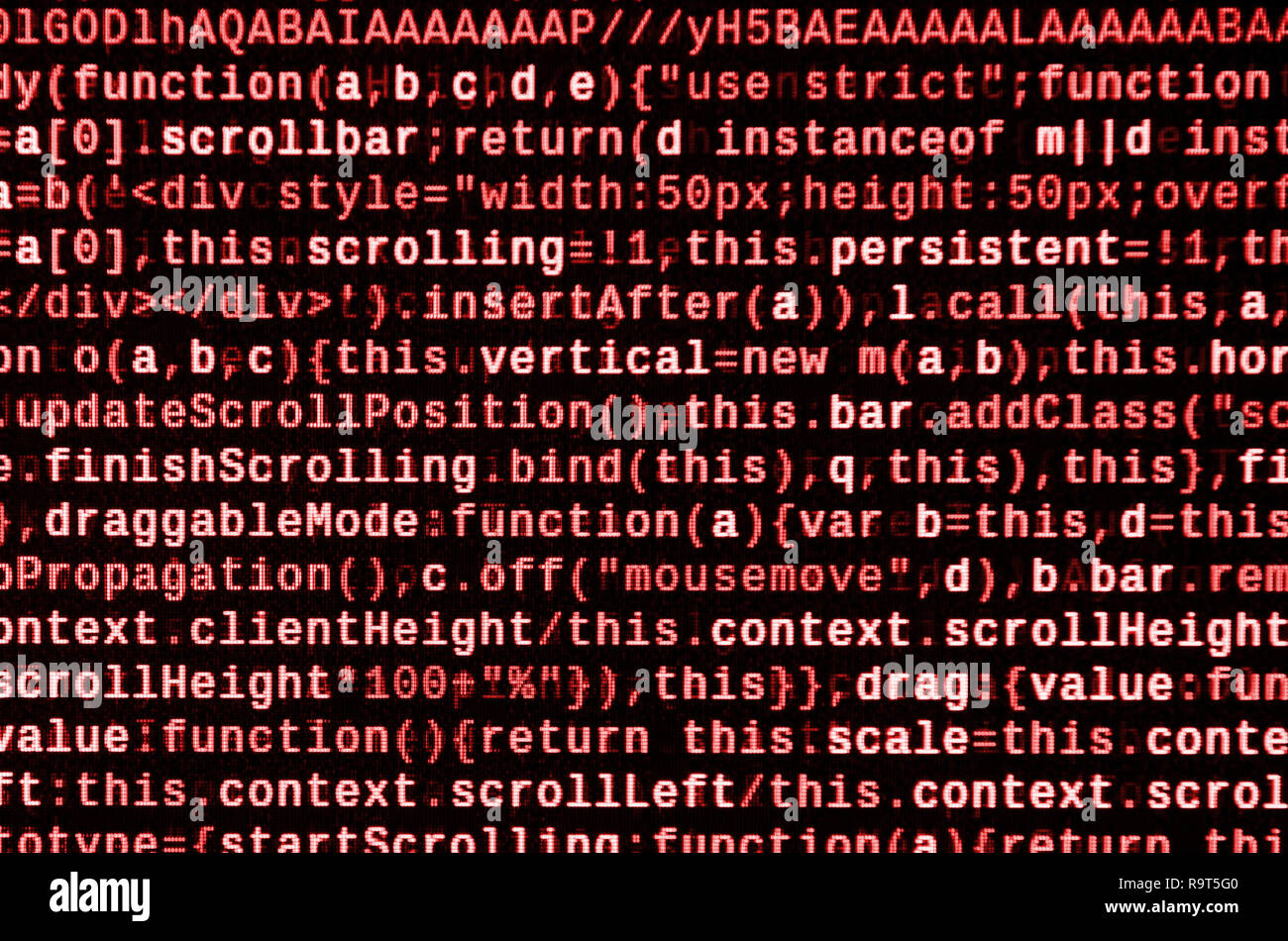 Writing programming code on laptop. Digital binary data on computer ...