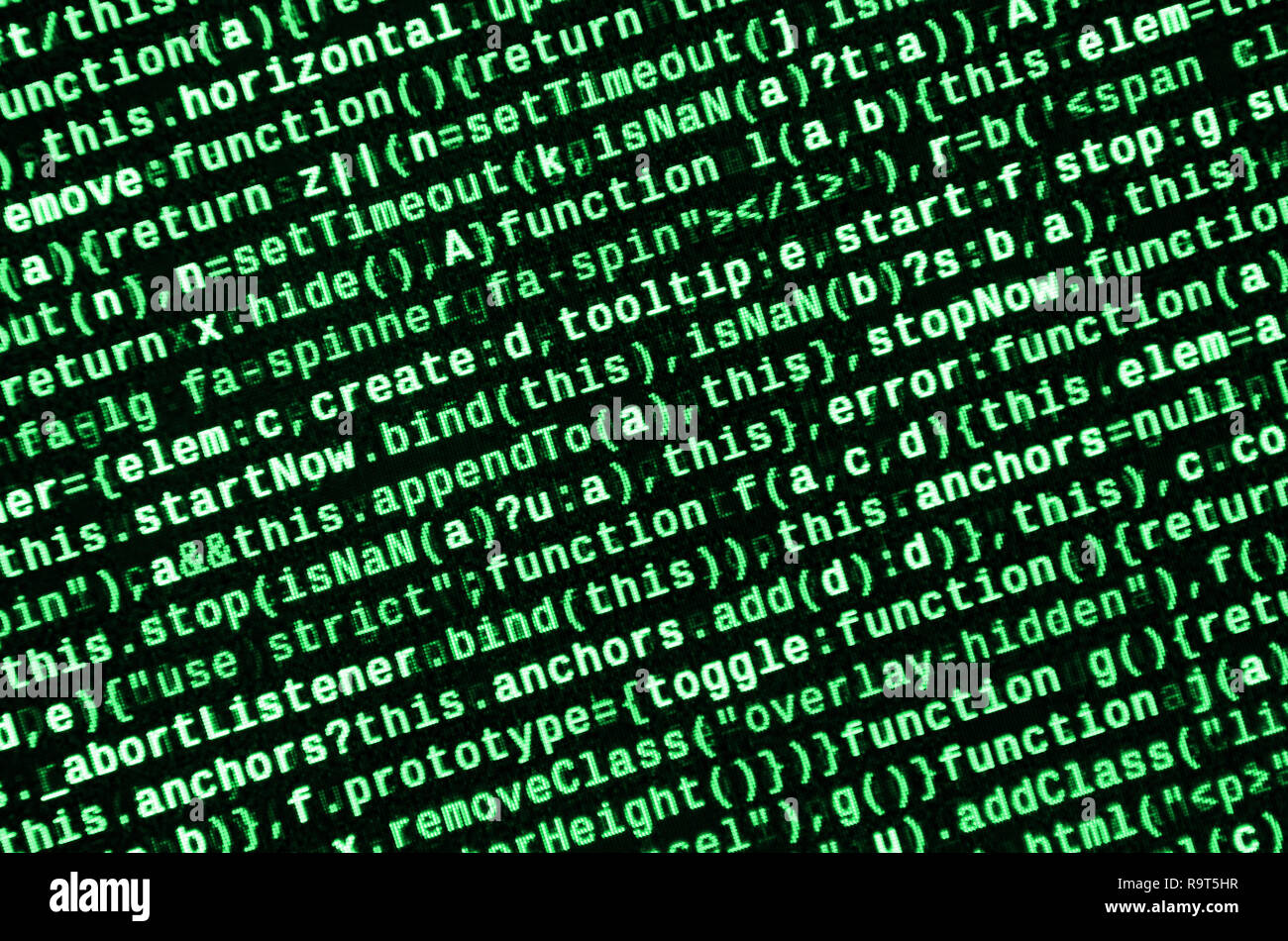 Javascript functions, variables, objects. Monitor closeup of function source code. IT specialist workplace. Big data and Internet of things trend. HTM Stock Photo