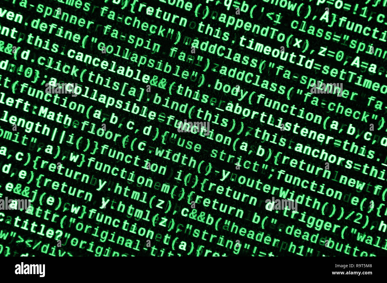 Javascript functions, variables, objects. Monitor closeup of function source code. IT specialist workplace. Big data and Internet of things trend. HTM Stock Photo
