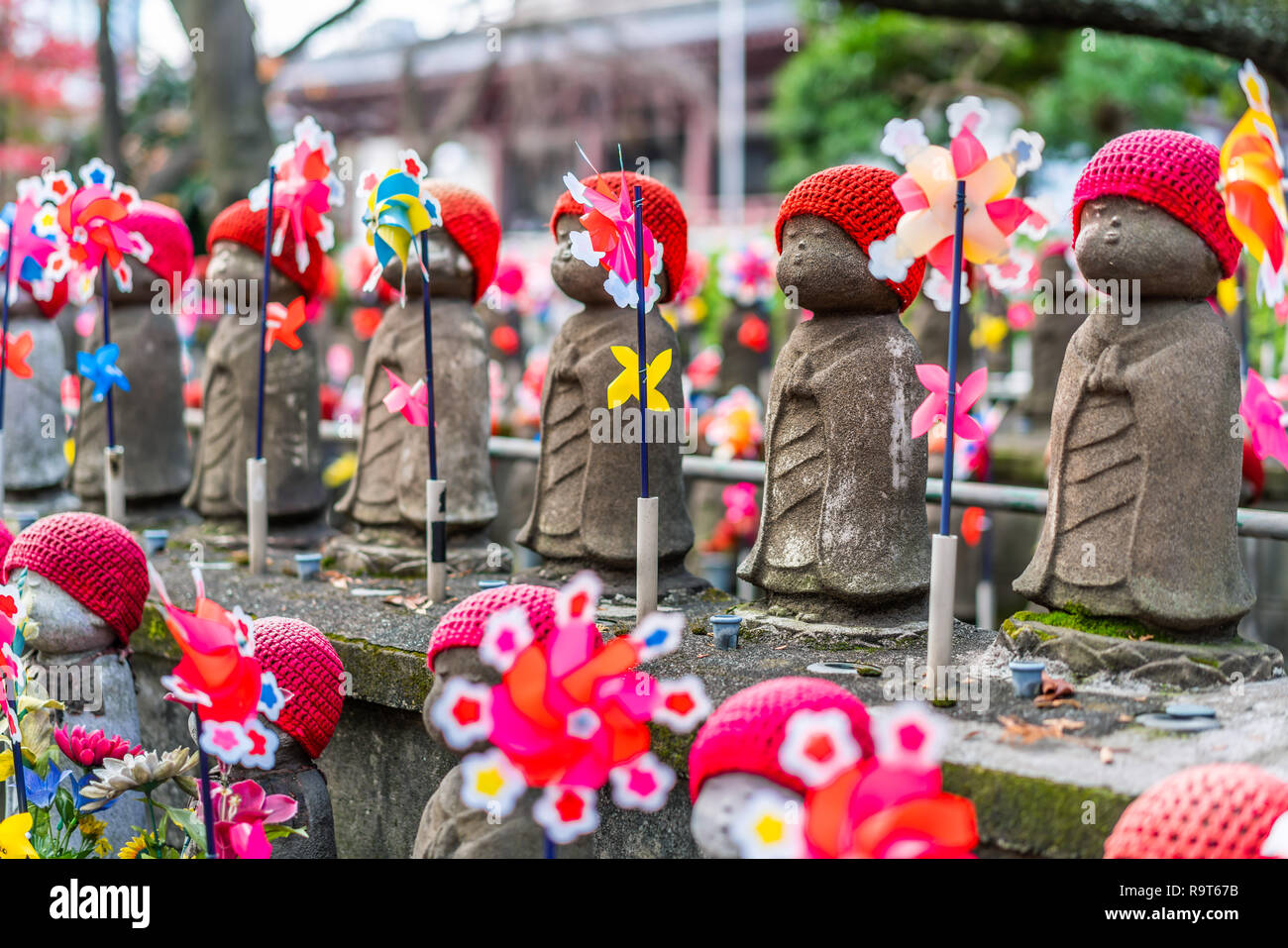 Asia traditional culture concept  - stone statues of unborn children in Zojoji temple, Tokyo, Japan Stock Photo