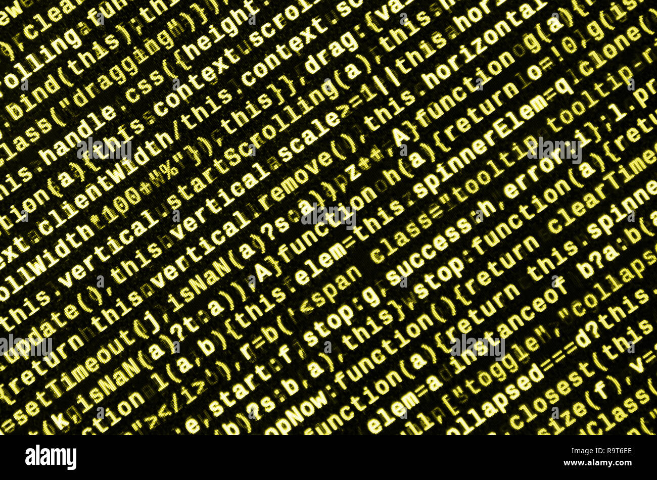 JavaScript code in text editor. Coding cyberspace concept. Screen of ...