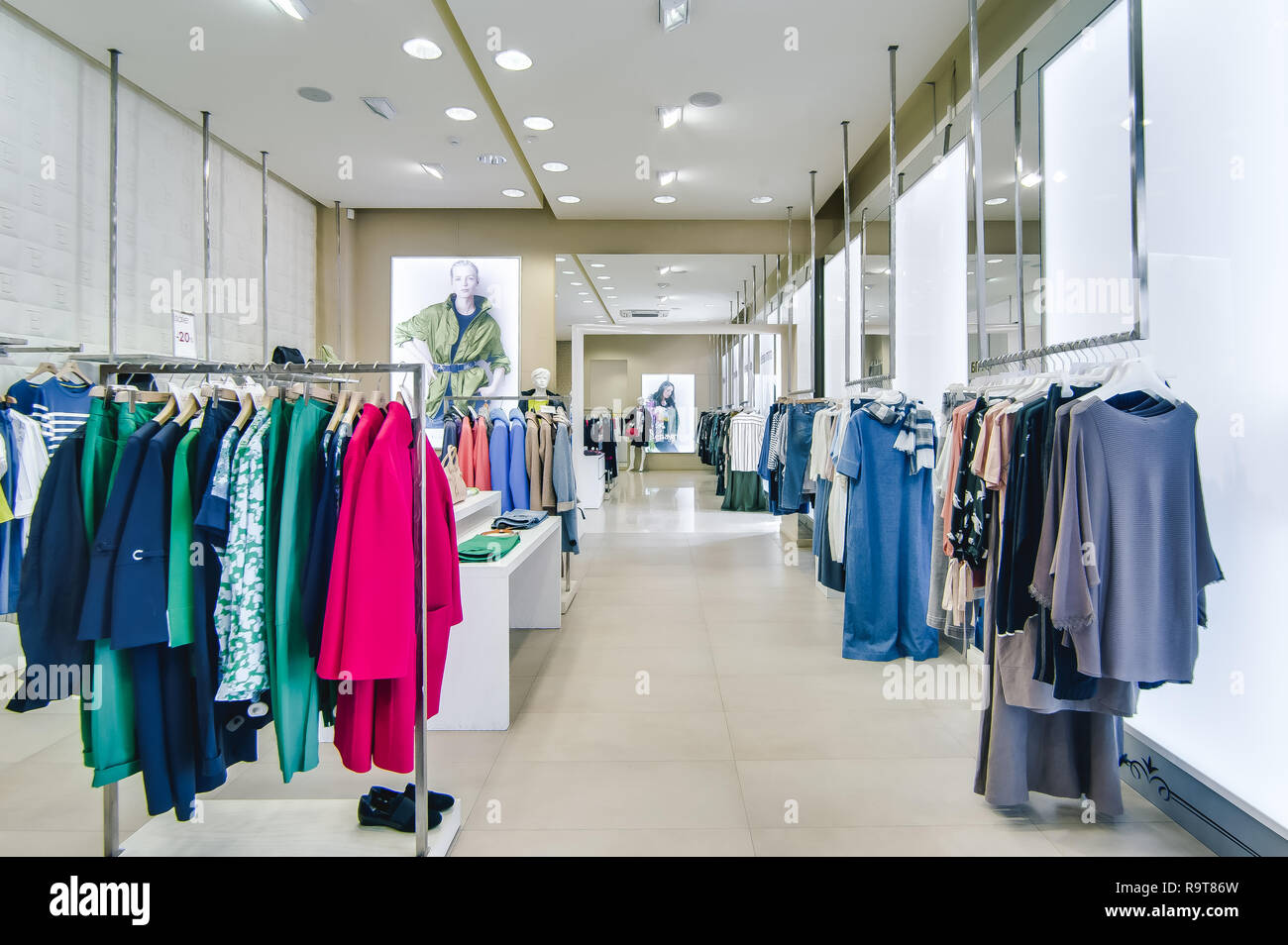 Russia, Novosibirsk - April 25, 2018: interior of women's clothing and accessories store boutique EMPORIO Stock Photo