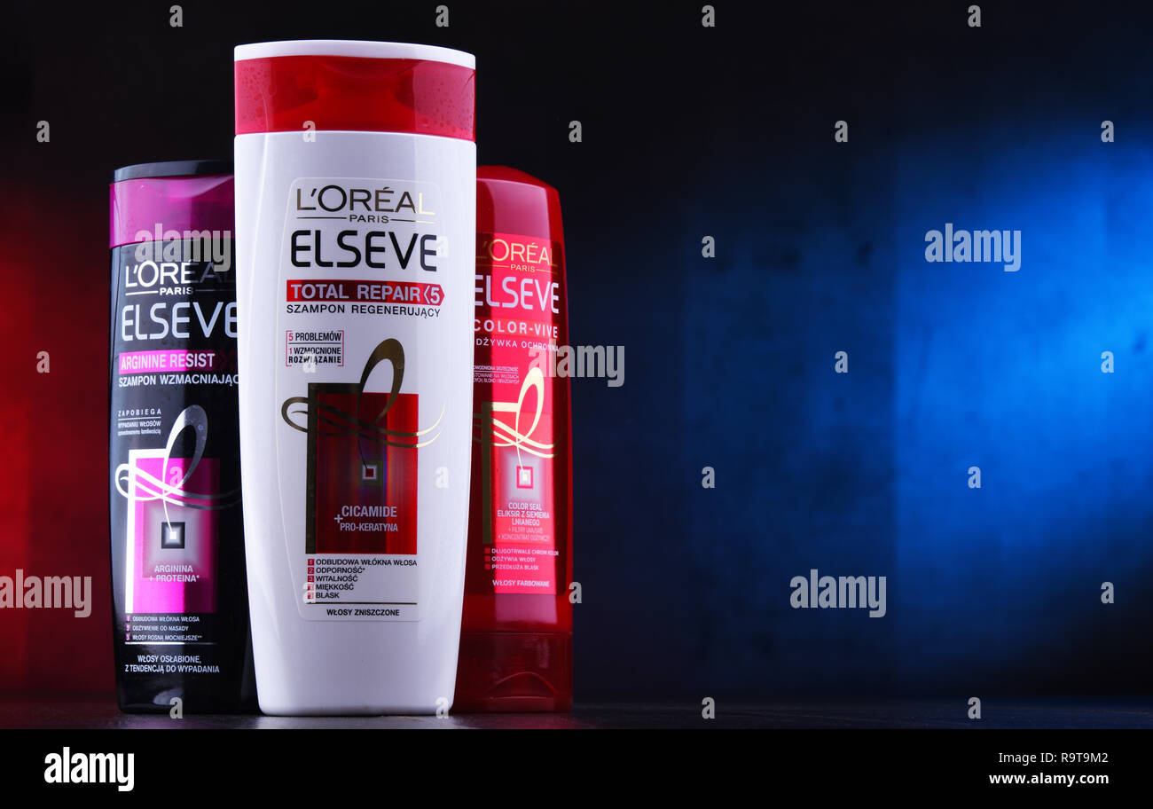 POZNAN, POL DEC 5, 2018 Products of L Oreal, a French cosmetics