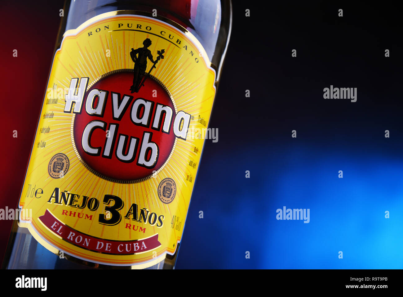 POZNAN, POL DEC 12, 2018 Bottle of Havana Club, a brand of rum