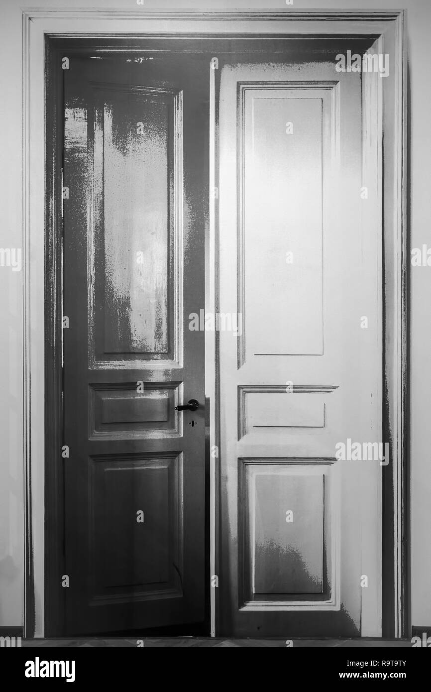 Door wooden house painted Black and White Stock Photos & Images - Alamy