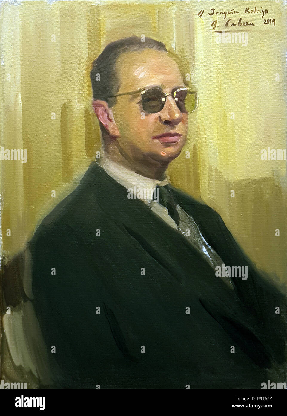 Retrato de Joaquín Rodrigo (Sagunto, Valencia, 1901-1999) por el pintor español Alejandro Cabeza. Stock Photo
