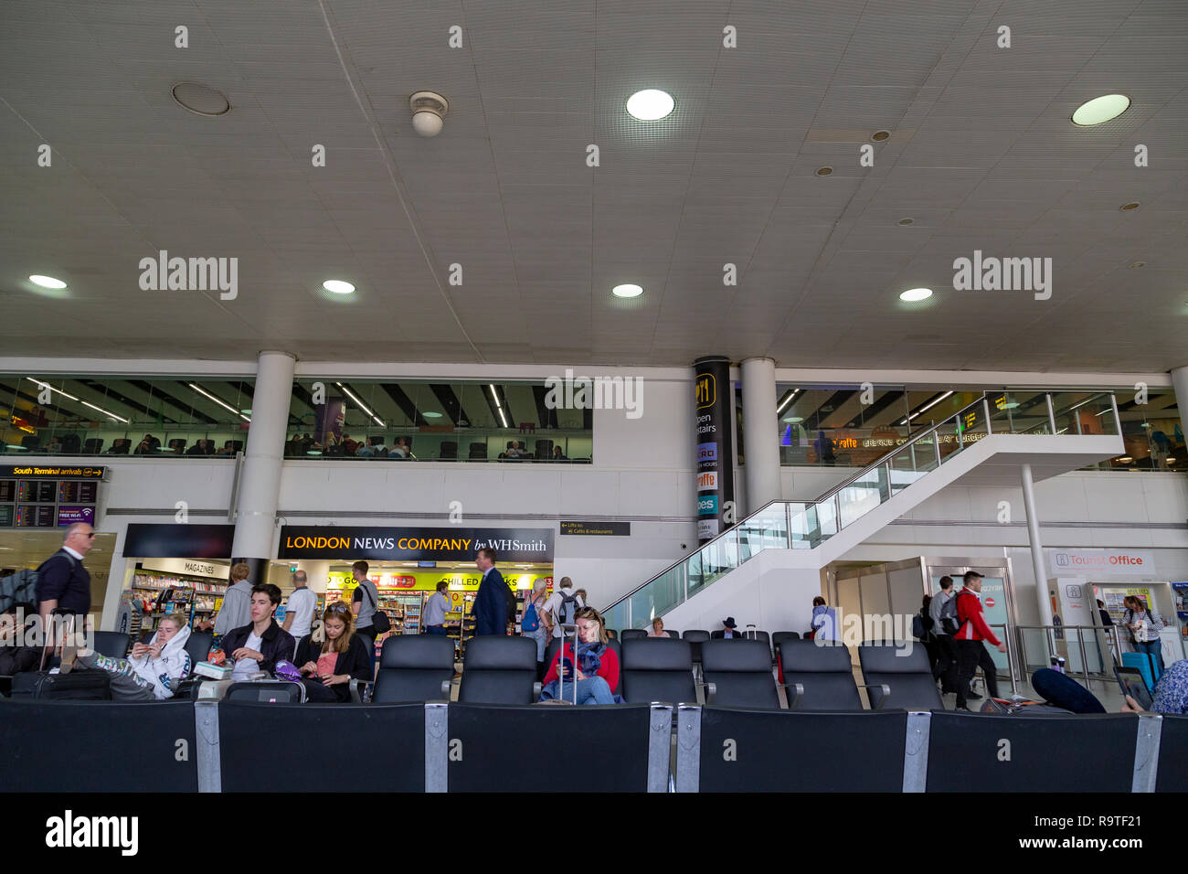 Passengers waiting at Gatwick Airport, London, UK Stock Photo