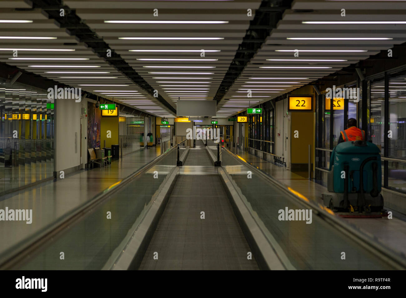 Empty Travelators in the south terminal at London's Gatwick Airport, UK Stock Photo