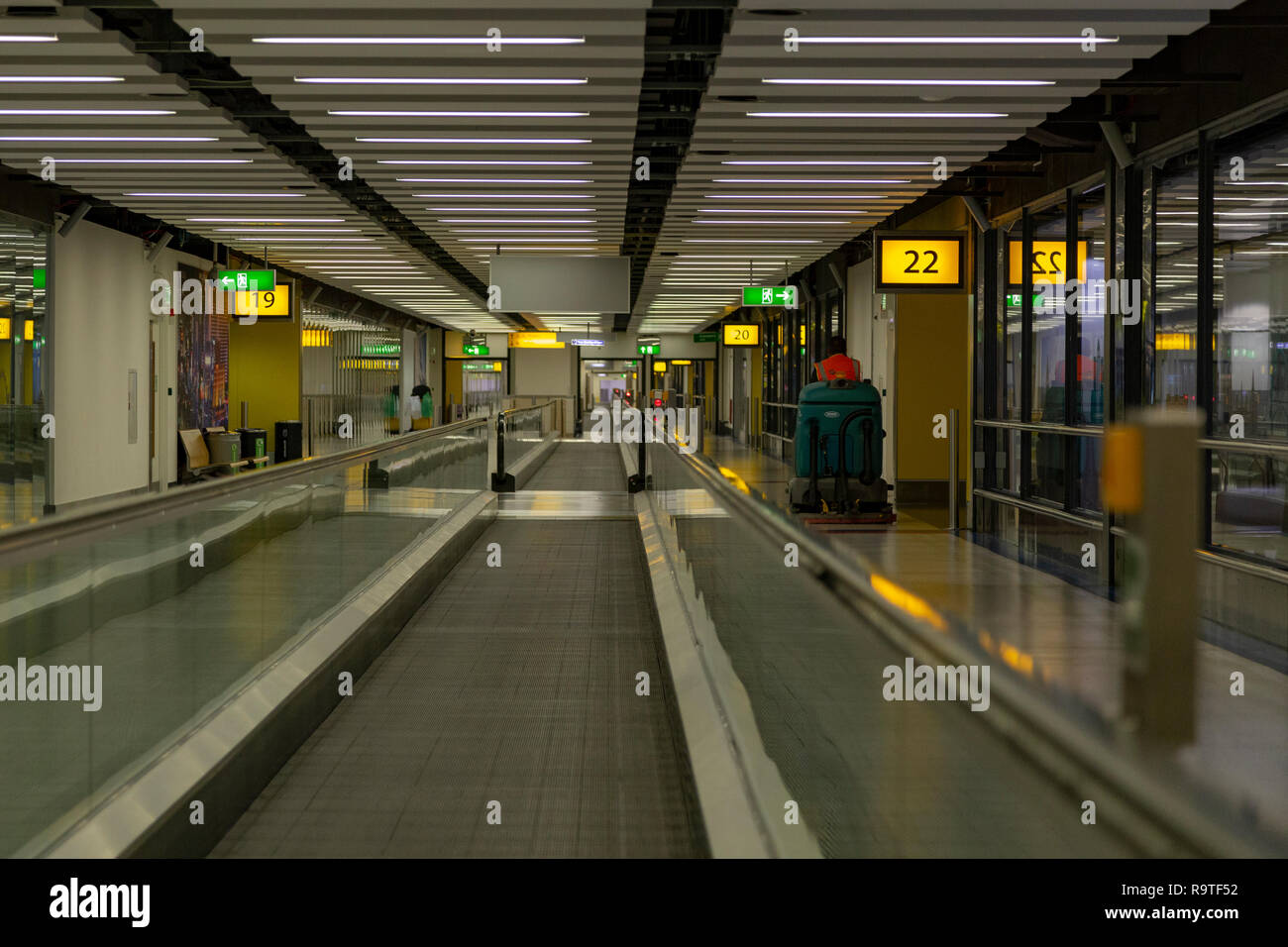 Empty Travelators in the south terminal at London's Gatwick Airport, UK Stock Photo