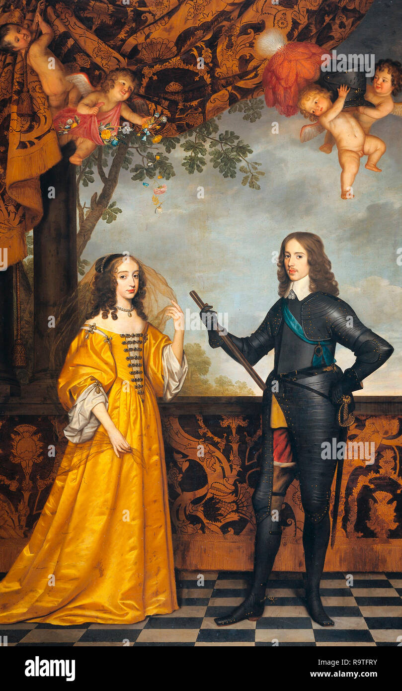 Portrait of Willem II (1626-50), Prince of Orange, and his wife Maria Stuart (1631-60) - Gerard van Honthorst, circa 1647 Stock Photo