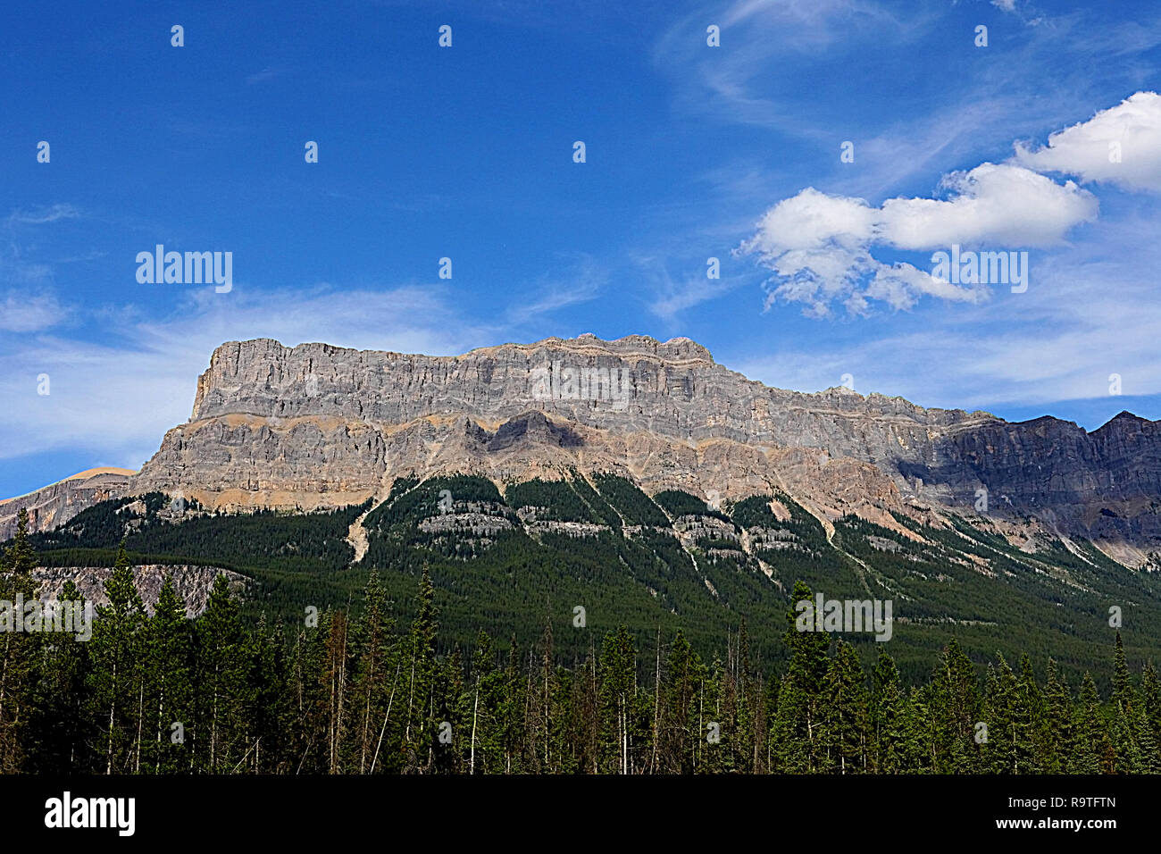 Castle Mountain is located along the TrasnsCanada Highway in Banff National Park,Alberta, Canada Stock Photo
