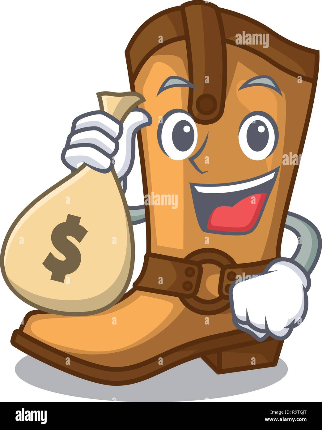 With money bag cowboy boots in the shape cartoon Stock Vector