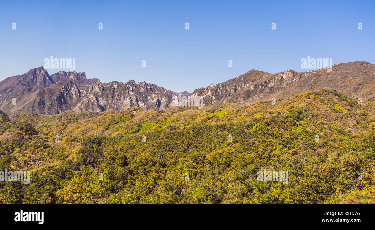 Majestic mountains near the great wall of China. Mutianyu. Stock Photo