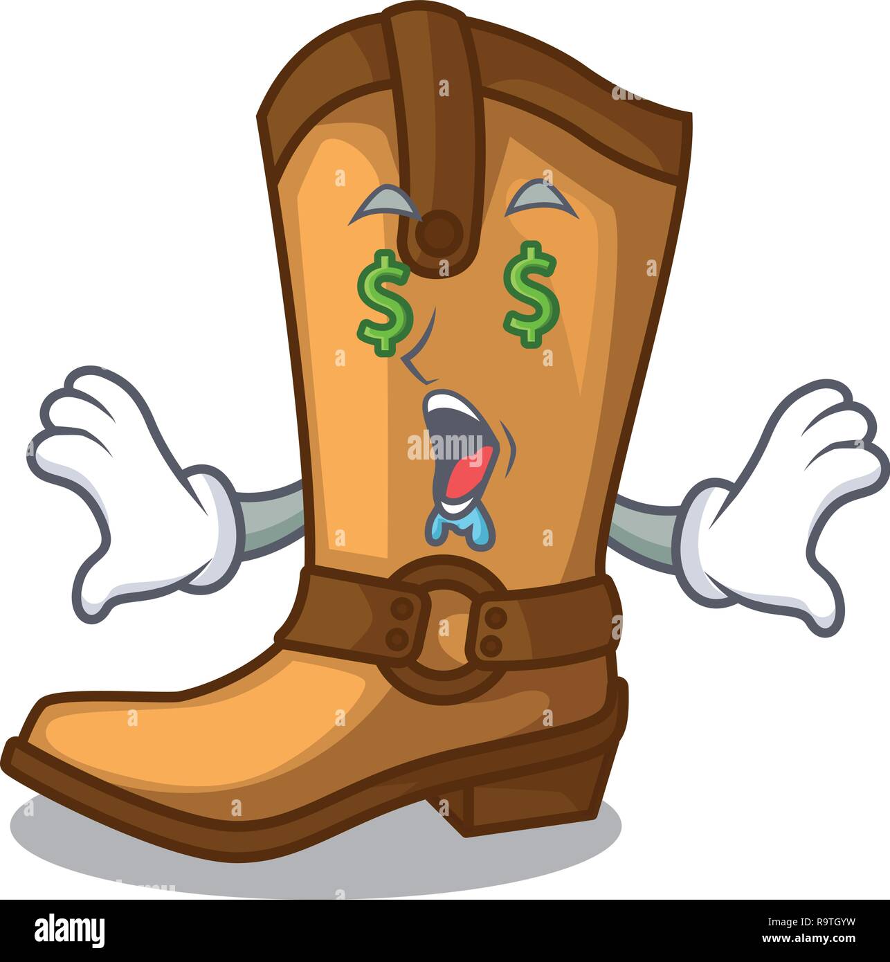 Money eye leather cowboy boots shape cartoon funny Stock Vector Image