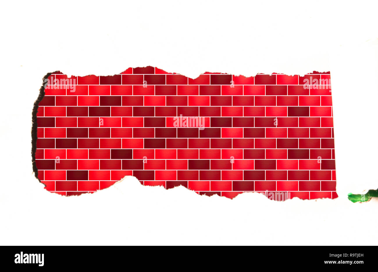 strip of white paper with red brickwork Stock Photo