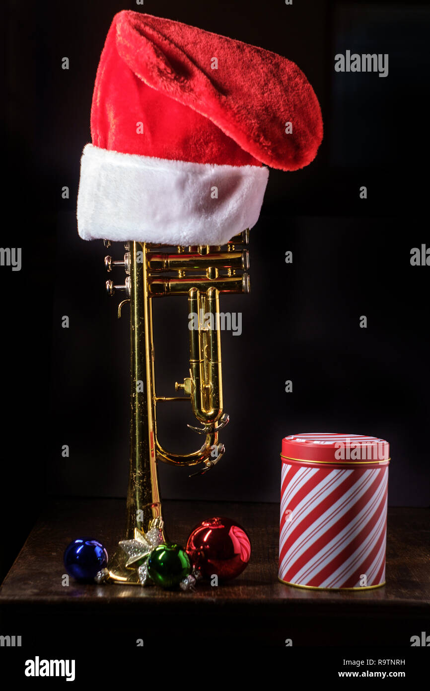 Seasonal Christmas and the holidays musical instrument trumpet with