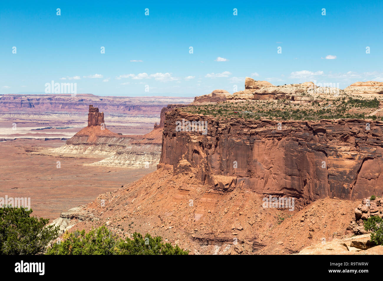 Canyonlands National Park in southeastern Utah is known for its dramatic desert landscape carved by the Colorado River. Island in the Sky is a huge, f Stock Photo
