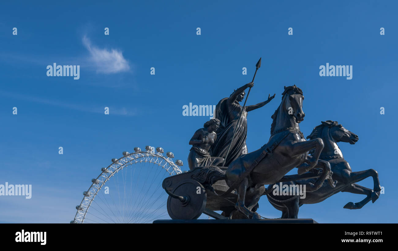 Boadicea Statue and London Eye Stock Photo
