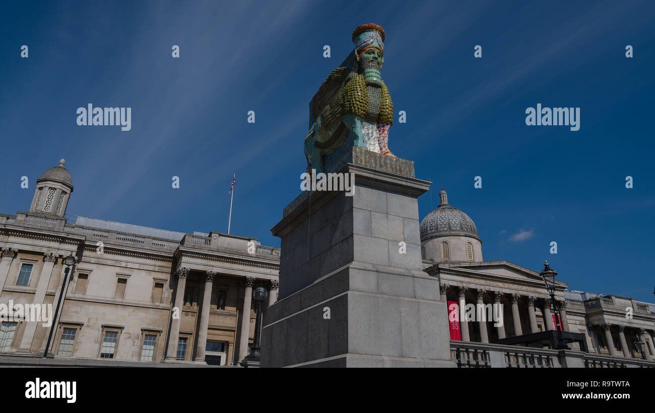 Assyrian Lamassu statue next to the National Gallery, London, England Stock Photo