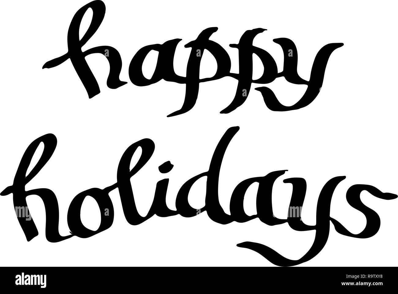 Vector Happy Holidays handwriting calligraphy. Black and white engraved ink art. Isolated text illustration element. Stock Vector