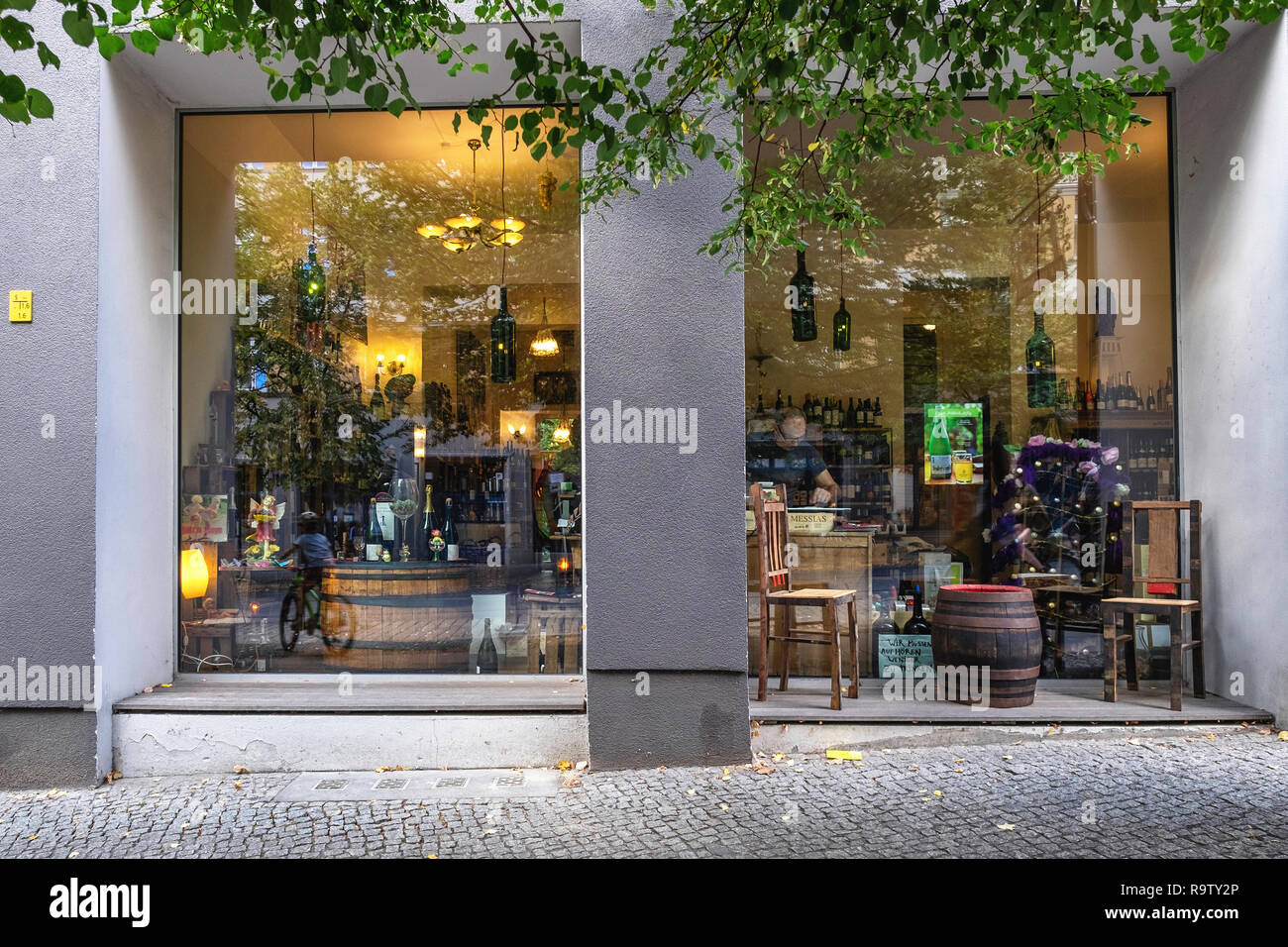 Berlin, Mitte,Weinerei. Display window of wine shop in Veteran street
