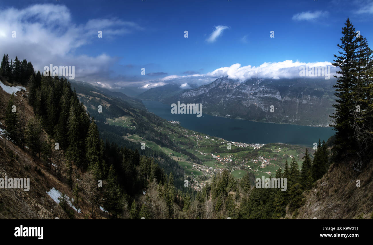 Walensee Spring The Walensee seen from Walenstadtberg on a clear, Spring day Stock ...