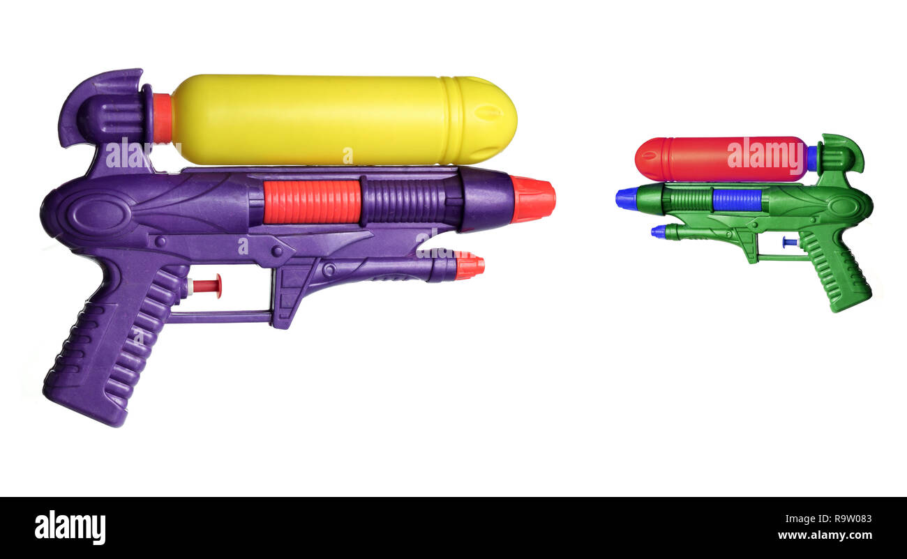 Water Guns on White Background Stock Photo