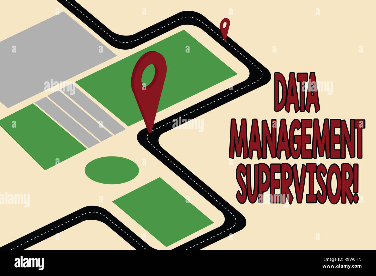 Handwriting text Data Management Supervisor. Concept meaning ensuring the efficient and effective operation Road Map Navigation Marker 3D Locator Pin  Stock Photo