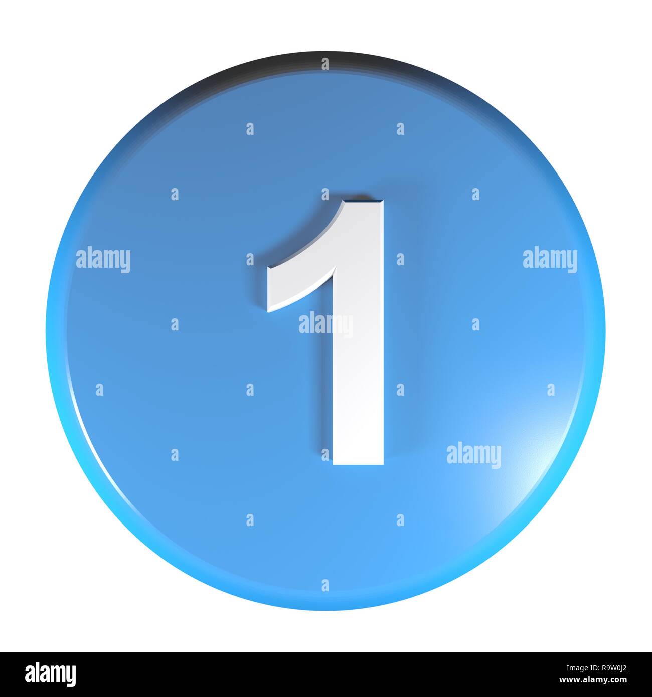 Number 1 blue circle push button - 3D rendering illustration Stock