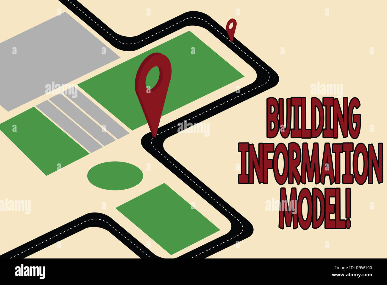 Handwriting text Building Information Model. Concept meaning Digital representation of physical facility Road Map Navigation Marker 3D Locator Pin for Stock Photo
